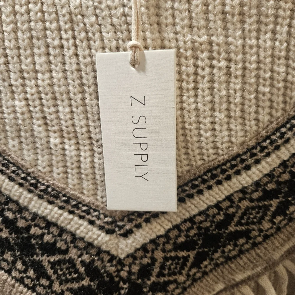 ZSupply Beige Sweater with Black Fringe Pattern Nwt - Picture 4 of 6